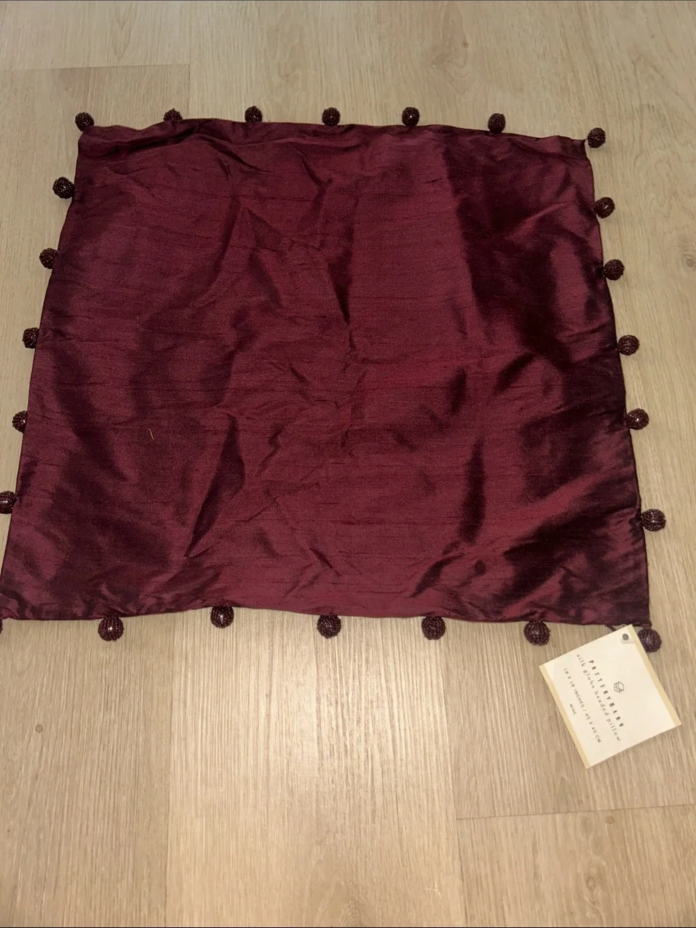🌻 Pottery Barn silk globe beaded pillow cover Wine